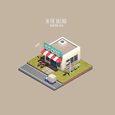 PSD 편집이미지 건축물 도로 사람없음 그래픽 쇼핑 3D 상점 자전거 쇼핑카 트럭 디지털합성 가로수 아이소메트릭 폴리곤 편집3D 건축 길 교통시설 자동차 바이크 카트 파일형식