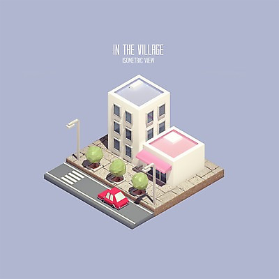 PSD 나무 편집이미지 건축물 가로등 자동차 빌딩 사람없음 그래픽 3D 디지털합성 아이소메트릭 폴리곤 편집3D 식물 공공시설 건축 육상교통 건물 파일형식