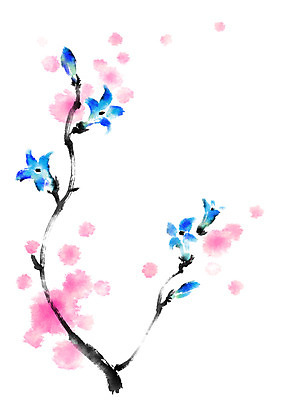 PSD 꽃 분홍색 하늘색 일러스트 캘리그라피 붓터치 사람없음 번짐 국내일러스트 식물 컬러 파란색 파일형식 효과