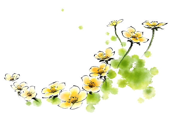 PSD 꽃 일러스트 캘리그라피 붓터치 사람없음 연두색 노란색 번짐 국내일러스트 식물 컬러 초록색 파일형식 효과