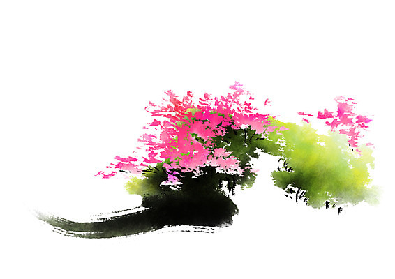 PSD 꽃 분홍색 일러스트 캘리그라피 붓터치 사람없음 연두색 진달래 번짐 국내일러스트 식물 컬러 초록색 파일형식 효과