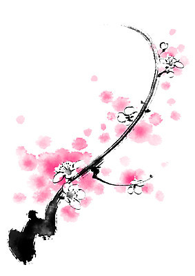 PSD 꽃 분홍색 일러스트 캘리그라피 붓터치 사람없음 매화 번짐 국내일러스트 식물 컬러 파일형식 효과