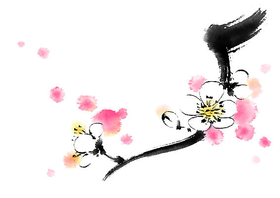 PSD 꽃 분홍색 일러스트 캘리그라피 붓터치 사람없음 매화 번짐 국내일러스트 식물 컬러 파일형식 효과