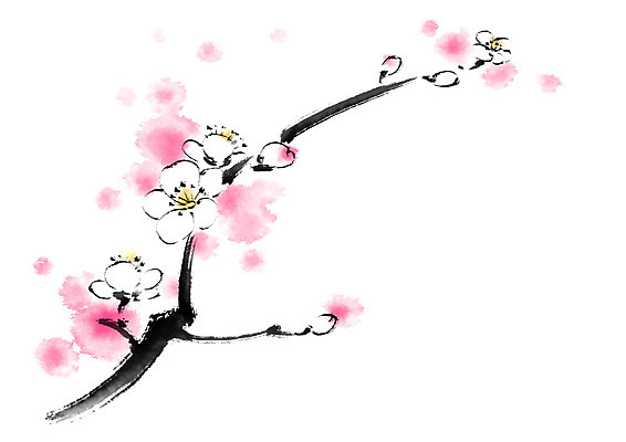 PSD 꽃 분홍색 일러스트 캘리그라피 붓터치 사람없음 매화 번짐 국내일러스트 식물 컬러 파일형식 효과