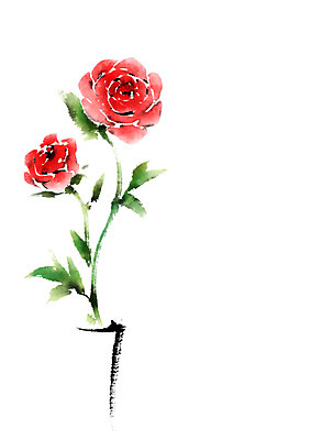 PSD 꽃 일러스트 캘리그라피 붓터치 사람없음 빨간색 장미 국내일러스트 식물 컬러 파일형식