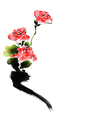 PSD 꽃 일러스트 캘리그라피 붓터치 사람없음 빨간색 장미 번짐 국내일러스트 식물 컬러 파일형식 효과