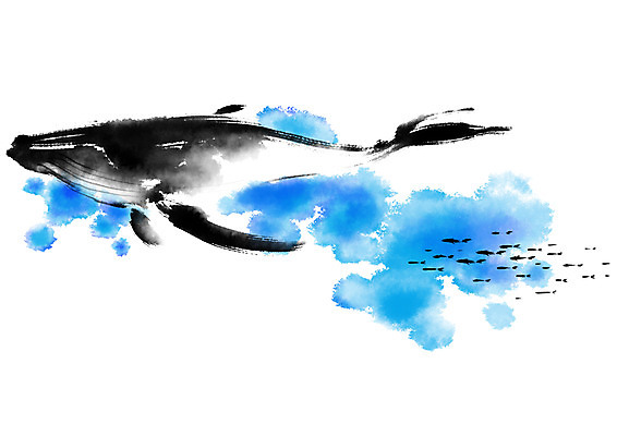 PSD 바다 일러스트 캘리그라피 붓터치 어류 사람없음 파란색 고래 번짐 국내일러스트 컬러 포유류 수중동물 파일형식 효과