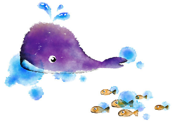 PSD 바다 일러스트 캘리그라피 어류 사람없음 파란색 보라색 고래 번짐 국내일러스트 컬러 포유류 수중동물 파일형식 효과