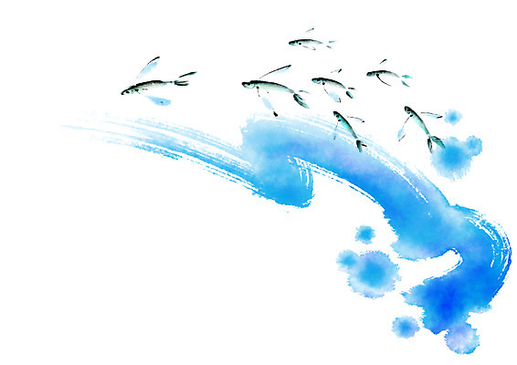 PSD 바다 하늘색 일러스트 캘리그라피 붓터치 사람없음 번짐 날치 국내일러스트 어류 파란색 파일형식 효과
