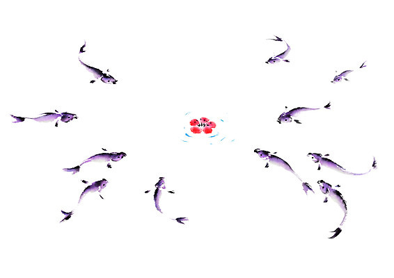 PSD 일러스트 캘리그라피 어류 사람없음 빨간색 보라색 매화 국내일러스트 꽃 컬러 수중동물 파일형식