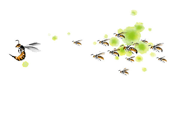 PSD 일러스트 캘리그라피 사람없음 초록색 벌 번짐 국내일러스트 컬러 곤충 파일형식 효과