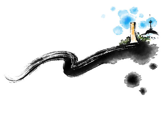 PSD 하늘색 일러스트 캘리그라피 붓터치 사람없음 번짐 63빌딩 남산타워 국내일러스트 서울 빌딩 파란색 남산 랜드마크 파일형식 효과