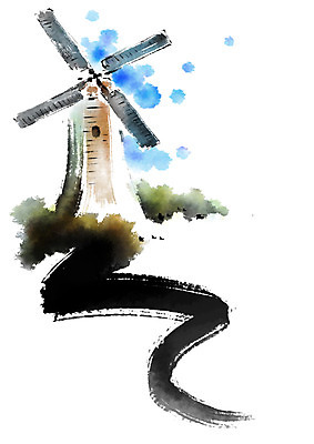 PSD 하늘색 일러스트 캘리그라피 붓터치 사람없음 풍차 번짐 투우사 국내일러스트 직업 파란색 파일형식 효과