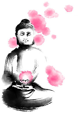 PSD 분홍색 불교 일러스트 캘리그라피 붓터치 사람없음 불상 부처 번짐 국내일러스트 종교 컬러 파일형식 효과