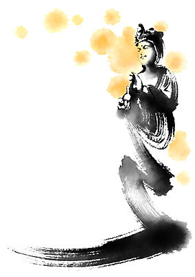 PSD 불교 일러스트 캘리그라피 붓터치 사람없음 노란색 불상 부처 번짐 국내일러스트 종교 컬러 파일형식 효과