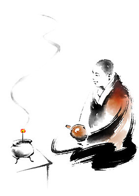 PSD 남자 종교 불교 일러스트 캘리그라피 붓터치 한명 상반신 성인 승려 향 목탁 국내일러스트 1 사람 성직자 불교용품 파일형식