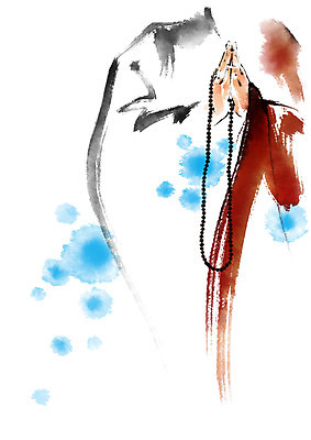 PSD 종교 하늘색 불교 일러스트 캘리그라피 붓터치 한명 사람 상반신 신체부위 승려 번짐 합장 묵주 국내일러스트 1 종교용품 손짓 파란색 성직자 파일형식 효과