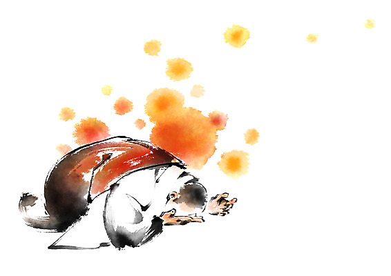 PSD 남자 종교 불교 일러스트 캘리그라피 붓터치 한명 상반신 성인 주황색 승려 번짐 국내일러스트 1 컬러 사람 성직자 파일형식 효과