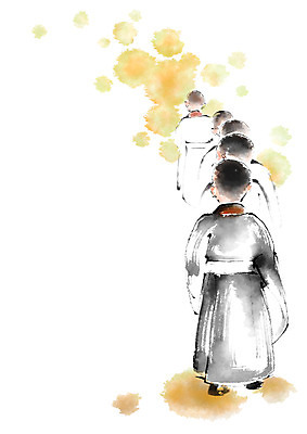 전신 PSD 종교 어린이 불교 일러스트 캘리그라피 여러명 노란색 동자승 번짐 국내일러스트 컬러 다수 사람 승려 파일형식 효과