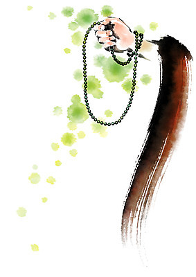 PSD 손 종교 불교 일러스트 캘리그라피 붓터치 신체부위 연두색 승려 번짐 염주 국내일러스트 사람 초록색 성직자 불교용품 파일형식 효과