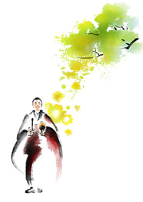 전신 PSD 나무 남자 종교 불교 일러스트 캘리그라피 붓터치 한명 들기 성인 연두색 승려 번짐 목탁 국내일러스트 식물 1 모션 사람 초록색 성직자 불교용품 파일형식 효과