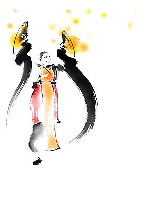 전신 PSD 남자 일러스트 캘리그라피 붓터치 한명 들기 성인 노란색 부채 번짐 굿 국내일러스트 1 컬러 모션 사람 파일형식 효과