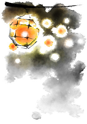 PSD 불교 일러스트 캘리그라피 밤하늘 붓터치 조명 사람없음 노란색 검은색 번짐 연등행사 국내일러스트 종교 컬러 하늘 이벤트 야간 파일형식 효과