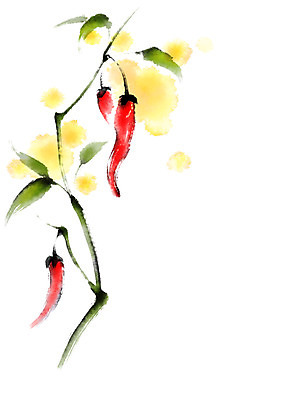 PSD 일러스트 식재료 캘리그라피 고추 붓터치 사람없음 빨간색 초록색 노란색 번짐 국내일러스트 컬러 채소 파일형식 효과