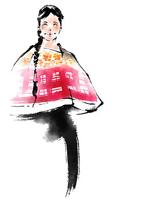 PSD 여자 일러스트 캘리그라피 붓터치 한명 상반신 성인 숄 국내일러스트 1 사람 파일형식