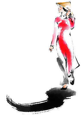 전신 PSD 외국인 모자 여자 일러스트 캘리그라피 붓터치 한명 성인 베트남 베트남인 아오자이 국내일러스트 1 잡화 사람 동양인 인종 동남아시아 전통의상 파일형식