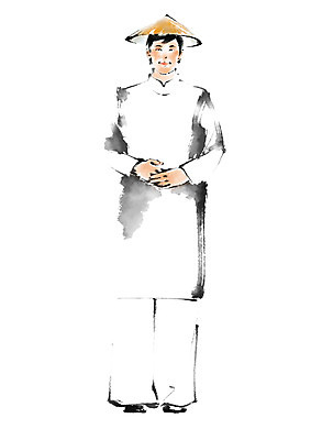 전신 PSD 외국인 모자 남자 일러스트 캘리그라피 붓터치 한명 성인 베트남 베트남인 국내일러스트 1 잡화 사람 동양인 인종 동남아시아 파일형식