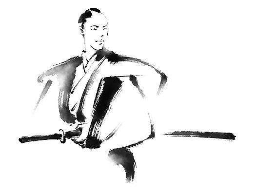 PSD 남자 일러스트 캘리그라피 붓터치 한명 상반신 성인 칼 일본인 일본무사 국내일러스트 외국인 1 사람 동양인 일본 파일형식