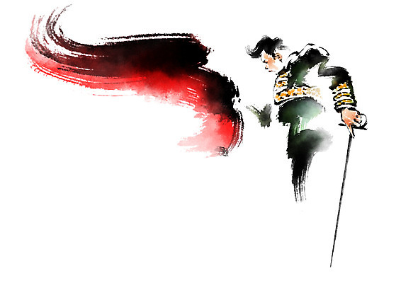 PSD 남자 일러스트 캘리그라피 붓터치 한명 들기 상반신 성인 빨간색 칼 투우사 국내일러스트 직업 1 컬러 모션 사람 파일형식