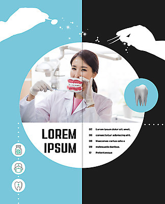 PSD 템플릿 표지디자인 북디자인 출판디자인 여자 내지 리플렛 2단접지 북커버 의학 치과 한명 팜플렛 상반신 성인 30대 한국인 치아 치과의사 핀셋 치아모형 치경 이미지템플릿 1 병원 사람 동양인 장년 의사 도구 소화기관 파일형식