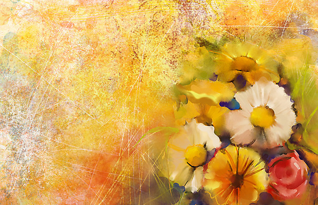 JPG 해외이미지 꽃 일러스트 사람없음 노란색 그림 손그림 거베라 유화 해외202004 해외일러스트 식물 컬러 미술 파일형식 이미지허브