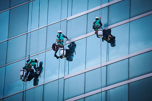 포토 JPG 해외이미지 주간 전신 남자 밧줄 매달리기 외벽 빌딩 성인 야외 건물 뒷모습 세명 반사 닦기 청소부 유리창청소 성인남자만 해외202004 외벽청소 해외포토 자연요소 직업 건축물 줄 벽 뷰포인트 모션 사람 청소 남자만 성인만 파일형식 이미지허브
