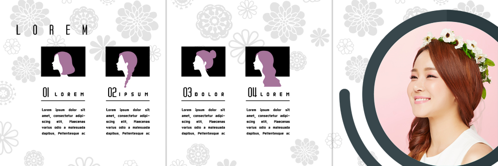 PSD 템플릿 우먼라이프 헤어스타일 표지디자인 북디자인 출판디자인 여자 내지 리플렛 꽃무늬 북커버 3단접지 웃음 팜플렛 여러명 상반신 20대 성인 뷰티 화관 한국인 미용실 머리손질 헤어관리 의료성형뷰티 이미지템플릿 라이프스타일 꽃 다수 무늬 표정 사람 동양인 청년 뷰티샵 파일형식