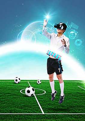 PSD 편집 편집이미지 남자 축구공 스마트라이프 한명 성인 축구 터치 한국인 축구장 스마트 가상현실 VR기기 이미지편집 1 라이프스타일 컨셉 공 축구용품 스포츠시설 사람 동양인 구기 기계 파일형식