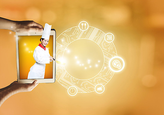 PSD 편집 편집이미지 손 여자 요리사모자 스마트라이프 한명 웃음 상반신 20대 성인 스마트기기 태블릿 요리사 한국인 조리복 스마트 이미지편집 직업 모자_잡화 1 라이프스타일 컨셉 유니폼 표정 사람 동양인 청년 신체부위 전자제품 파일형식