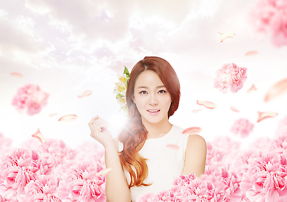 PSD 구름 편집 편집이미지 여자 꽃 하늘 한명 상반신 20대 성인 뷰티 한국인 의료성형뷰티 이미지편집 자연요소 식물 1 사람 동양인 청년 파일형식