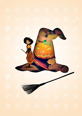 PSD 편집 편집이미지 여자 어린이 호박 한명 성인 옆모습 할로윈 한국인 빗자루 마녀 마녀모자 요술빗자루 잭오랜턴 이미지편집 모자_잡화 1 뷰포인트 채소 사람 동양인 청소도구 파일형식