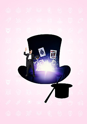 PSD 서양인 편집 편집이미지 남자 한명 20대 성인 마술 마술사 트럼프 마술봉 마술사모자 이미지편집 외국인 모자_잡화 1 사람 청년 놀이용품 마술도구 파일형식