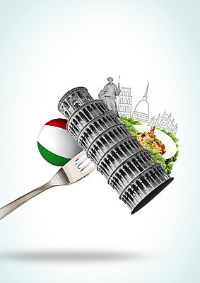 PSD 편집 편집이미지 음식 여행 포크 파스타 사람없음 조각상 이탈리아 피사의사탑 이탈리아국기 이미지편집 식기 유럽 서양음식 조형물 세계문화유산 국기 파일형식