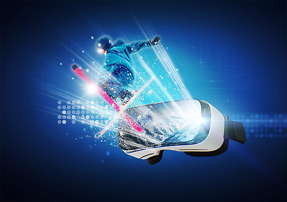 PSD 편집 편집이미지 스키 겨울스포츠 산 한명 성인 빛 점프 스노보더 스키고글 가상현실 VR기기 이미지편집 1 스포츠 모션 운동선수 사람 기계 파일형식