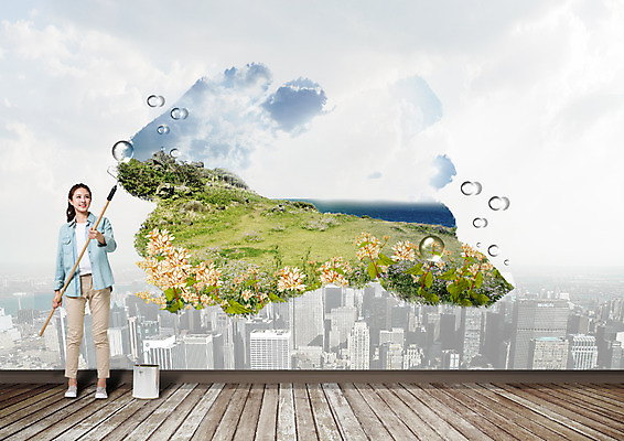 PSD 구름 편집 편집이미지 여자 페인팅 하늘 한명 서기 빌딩 20대 성인 자연보호 환경 그린캠페인 한국인 물방울 도시 에코 페인트통 페인트롤러 그린슈머 이미지편집 자연요소 1 캠페인 모션 자연 통 사람 동양인 청년 건물 페인트 보호 파일형식