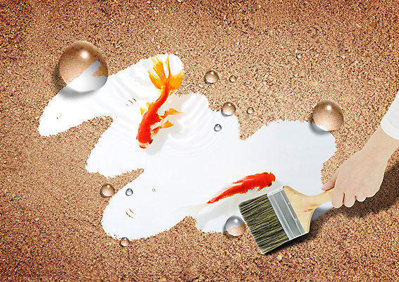 PSD 편집 편집이미지 손 모래 한명 환경 물방울 금붕어 페인트붓 이미지편집 1 어류 사람 신체부위 붓 파일형식