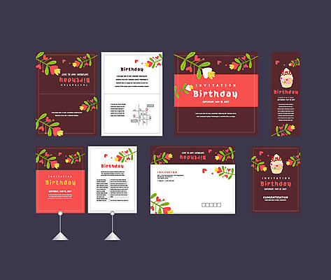 템플릿 배너템플릿 꽃 꽃무늬 나뭇잎 이벤트 사람없음 세트 현수막 생일 컵케이크 전단 엽서 초대장 생일축하 약도 소봉투 행사세트 행사템플릿 AI파일 식물 배너 기념일 잎 지도 무늬 편지봉투 카드_감사 케이크 축하 편지 홍보물 파일형식 벡터