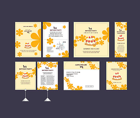 템플릿 배너템플릿 이벤트 사람없음 세트 노란색 케이크 현수막 전단 엽서 초대장 생일축하 약도 돌잔치 첫돌 소봉투 행사세트 행사템플릿 AI파일 배너 컬러 지도 디저트 편지봉투 카드_감사 돌_생일 축하 생일 편지 홍보물 파일형식 벡터