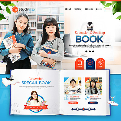 PSD 템플릿 여자 교육 남자 초등학생 어린이 웹템플릿 이벤트페이지 초등교육 이벤트 여러명 20대 성인 책 교사 한국인 도서관 이미지템플릿 직업 학생 다수 사람 동양인 청년 페이지 파일형식