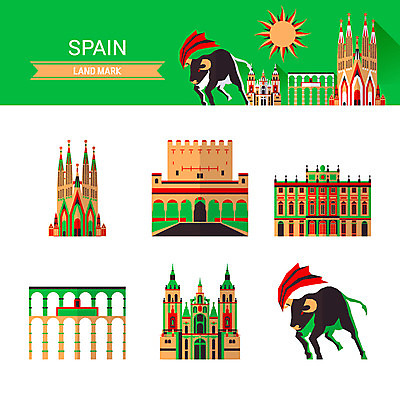 아이콘 사람없음 건물 성당 스페인 랜드마크 마드리드왕궁 사그라다파밀리아 수도교 알람브라궁전 투우 2D아이콘 AI파일 건축물 유럽 종교건축 궁전 다리_건축물 바르셀로나 파일형식 벡터